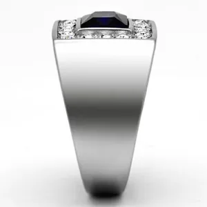 High polished (no plating) Stainless Steel Ring with Synthetic Synthetic Glass in Montana for Women Style TK1051